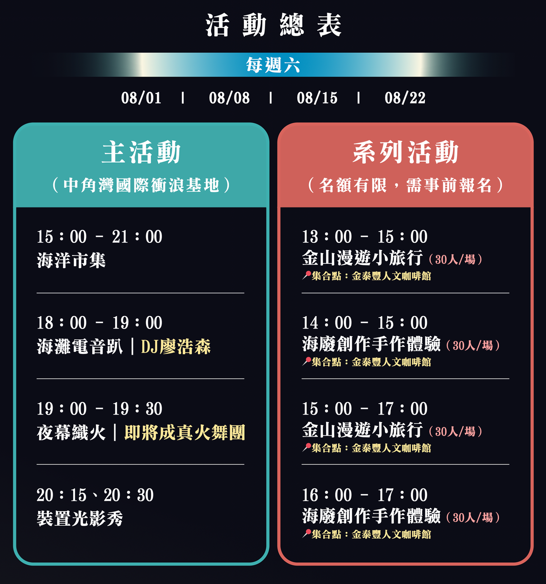 活動總表 — 每週六